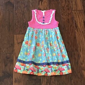 Matilda Jane Girls' Floral Tiered Dress with Pink Polka Dot Bodice